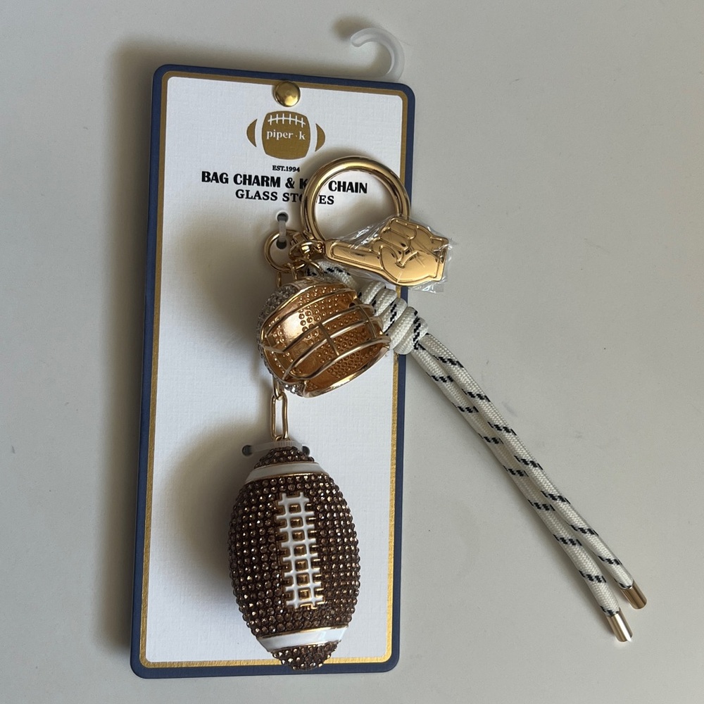 Piper. K, Gold and Brown Football Key and Bag Charm. New in packaging!!! - Picture 7 of 7
